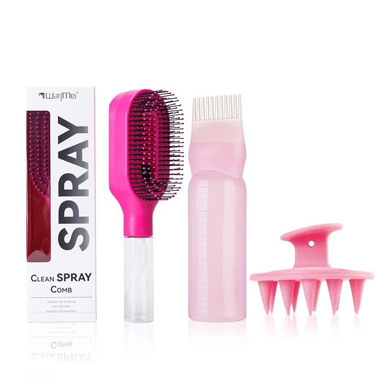 3Pcs Hair Care Set | Spray Detangler Brush, Root Comb Applicator Bottle & Scalp Massager for Wet & Dry Hair Styling, Scalp Care