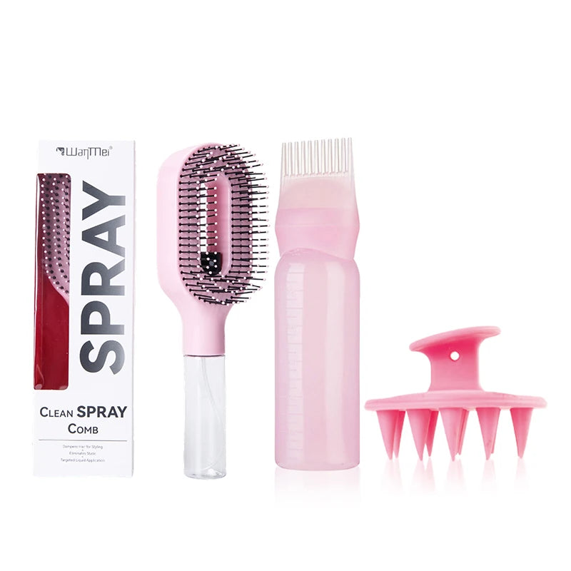 3Pcs Hair Care Set | Spray Detangler Brush, Root Comb Applicator Bottle & Scalp Massager for Wet & Dry Hair Styling, Scalp Care