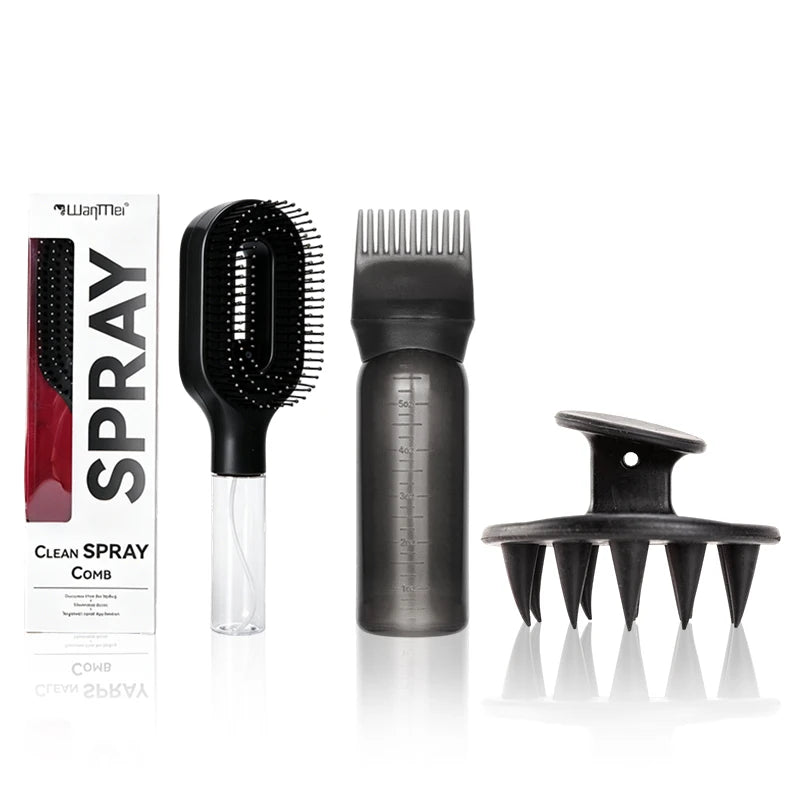 3Pcs Hair Care Set | Spray Detangler Brush, Root Comb Applicator Bottle & Scalp Massager for Wet & Dry Hair Styling, Scalp Care