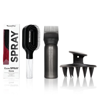 3Pcs Hair Care Set | Spray Detangler Brush, Root Comb Applicator Bottle & Scalp Massager for Wet & Dry Hair Styling, Scalp Care
